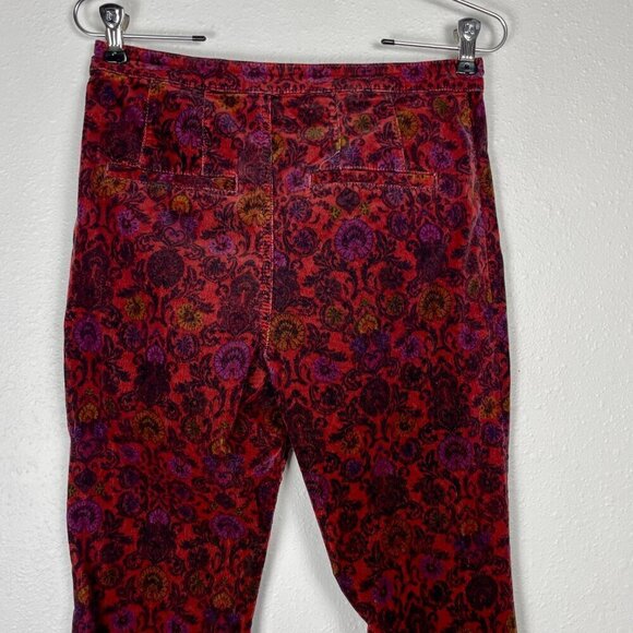 Free People Corduroy Red Paisley Flared Crop Tailored Pants Sz. 6 - Picture 10 of 15